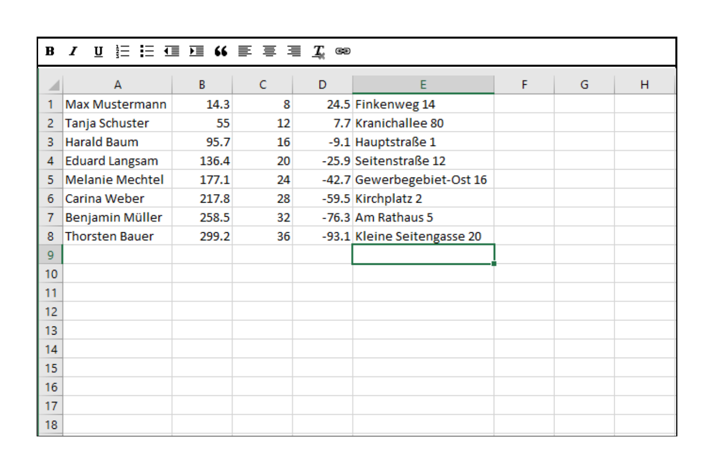 Excel-like table view
